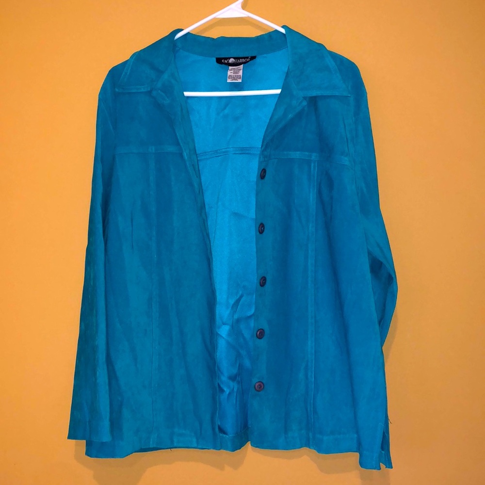 Sag Harbor Brand Petite Size 12 Teal Blazer/Jacket